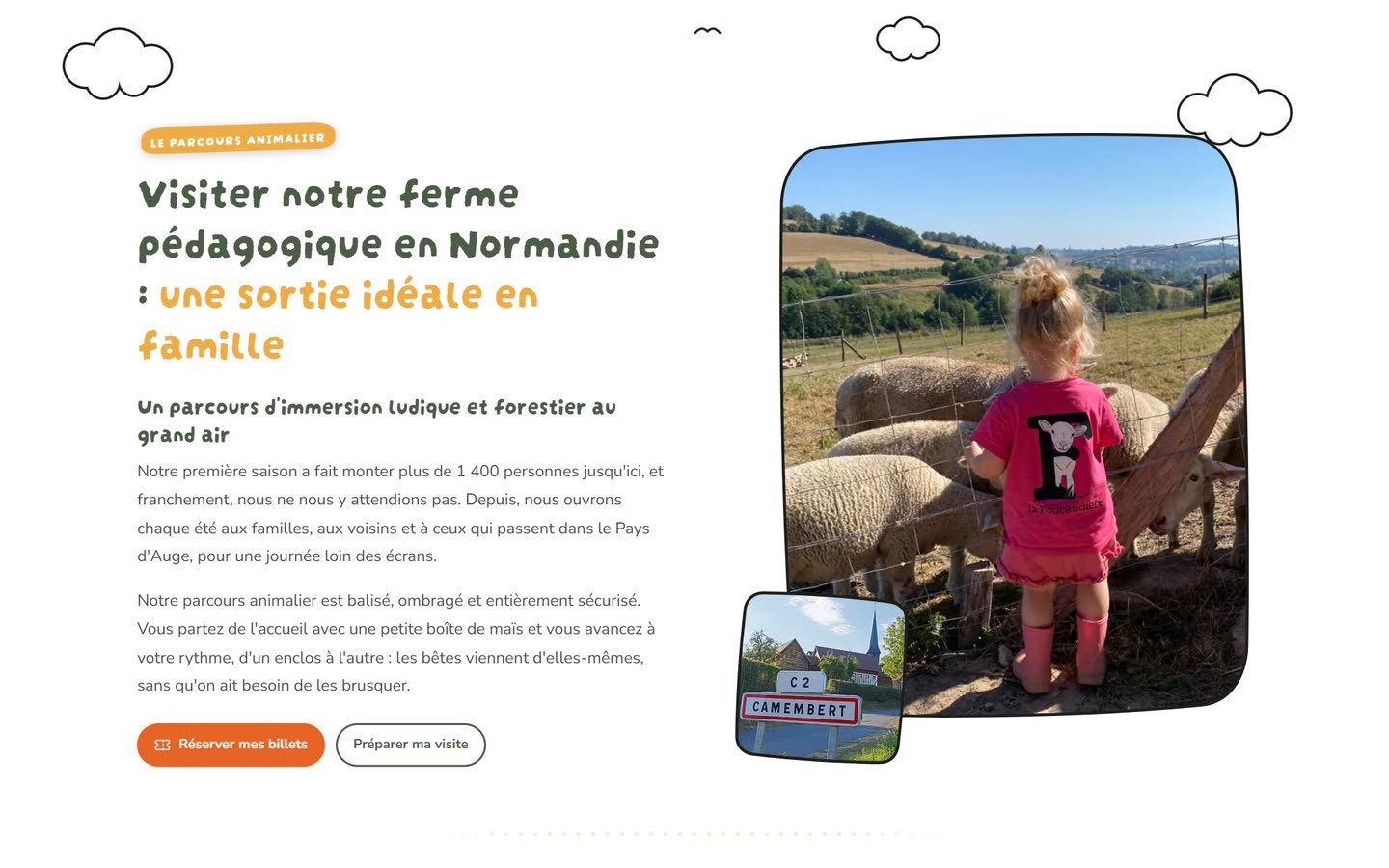 Une section de la page d'accueil du site de La Foucaudière